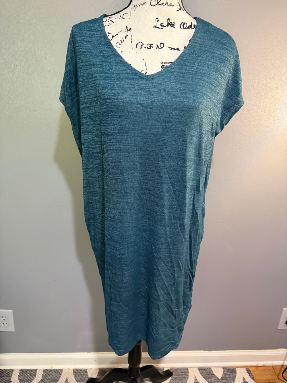 Time & Tru Teal V-Neck Tunic Dress Sz M